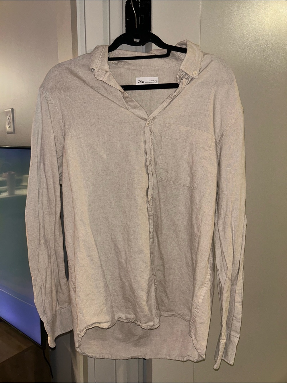 Zara Beige Button-Front Linen Shirt
